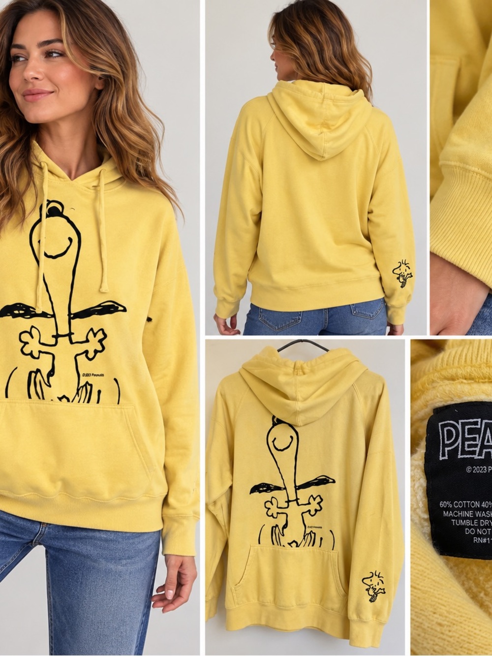Peanuts Graphic Pullover Hoodie in Yellow